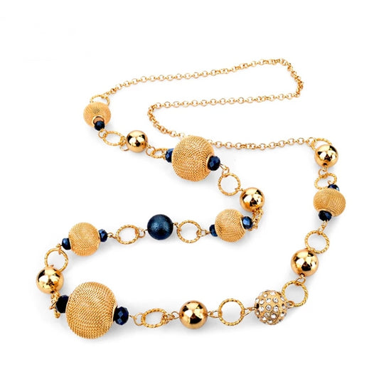 Unique Yellow Blue Crystal Beads Silver & Gold Color Chain Necklace Jewelry