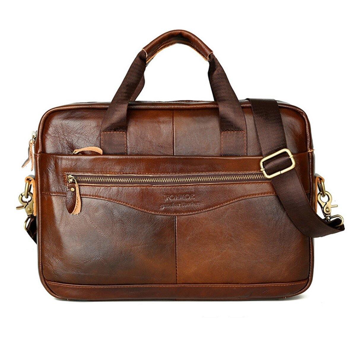 Leather Briefcase Mens Genuine Leather Handbag Crossbody Bag - soqexpress