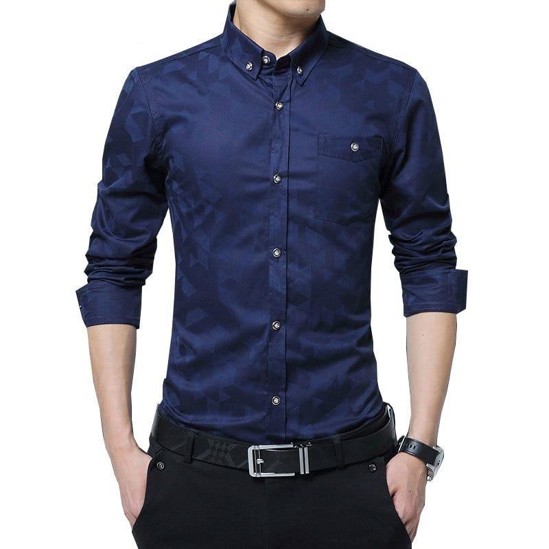 Casual Men Shirt Long Sleeve Cotton Mens Dress Shirt - soqexpress