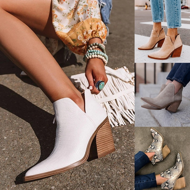 Fashion  High Heels Women Ankle Boots  Pointed Toe