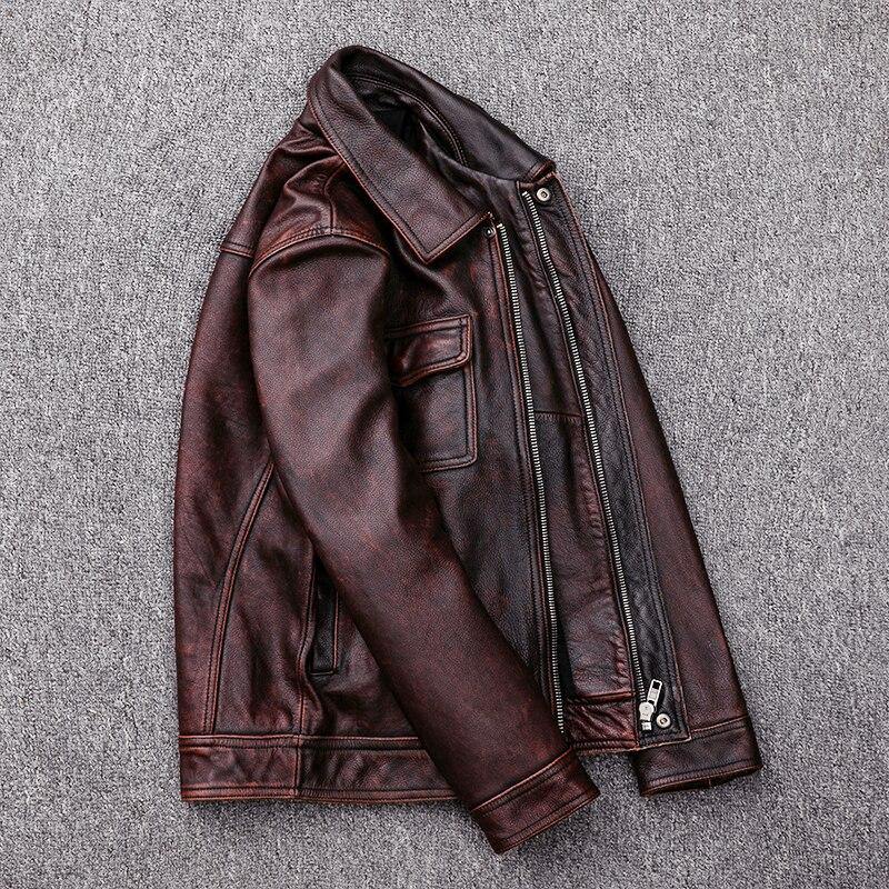 Free DHL Shipping Men's Cow Leather High Quality Genuine Leather Coat - soqexpress