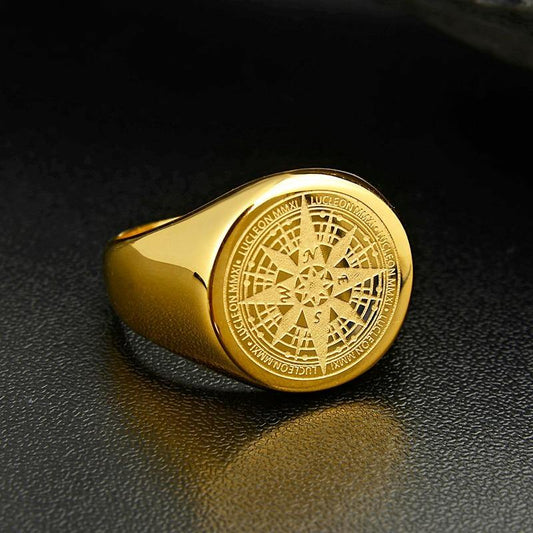 Stainless Steel Compass Ring - soqexpress