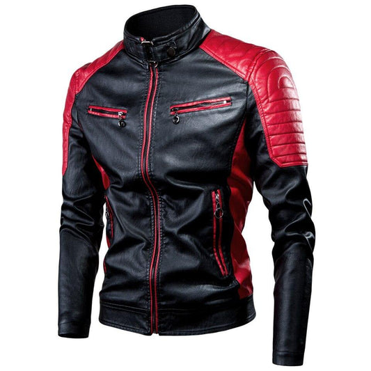 Men's Casual Motor Spliced Fleece Leather Jacket - soqexpress