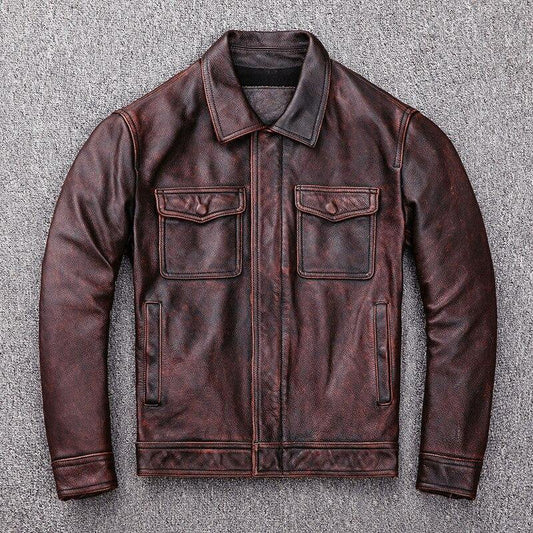 Free DHL Shipping Men's Cow Leather High Quality Genuine Leather Coat - soqexpress