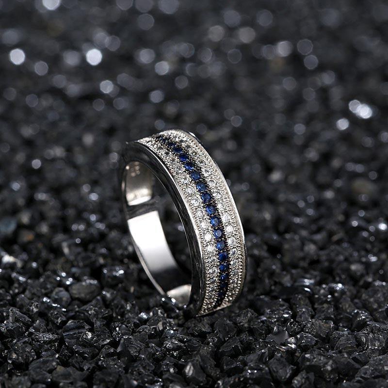 925 Sterling Silver Ring with Round Sapphire Zircon Gemstone - soqexpress