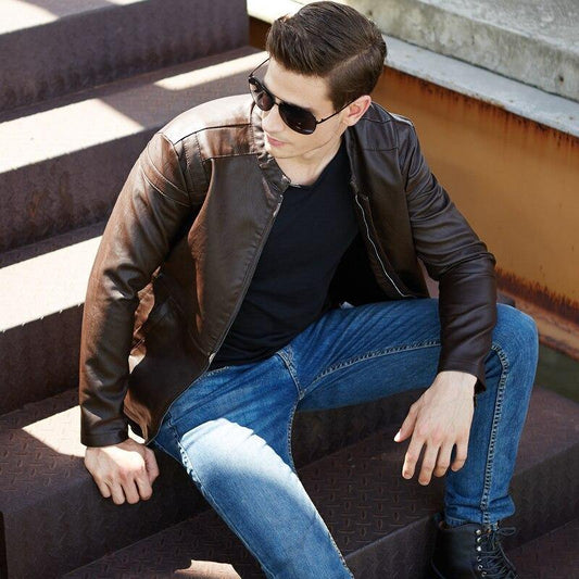 Slim Leather Coat for Men Fashionable Leather Coat - soqexpress