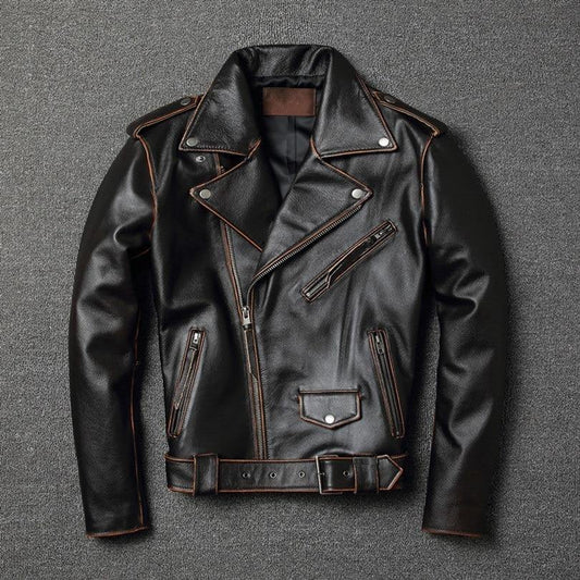 Real leather jacket slim cowhide - soqexpress