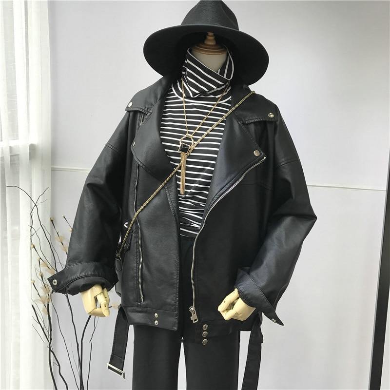 New Women's High Quality 2020 Spring Black PU Leather - soqexpress