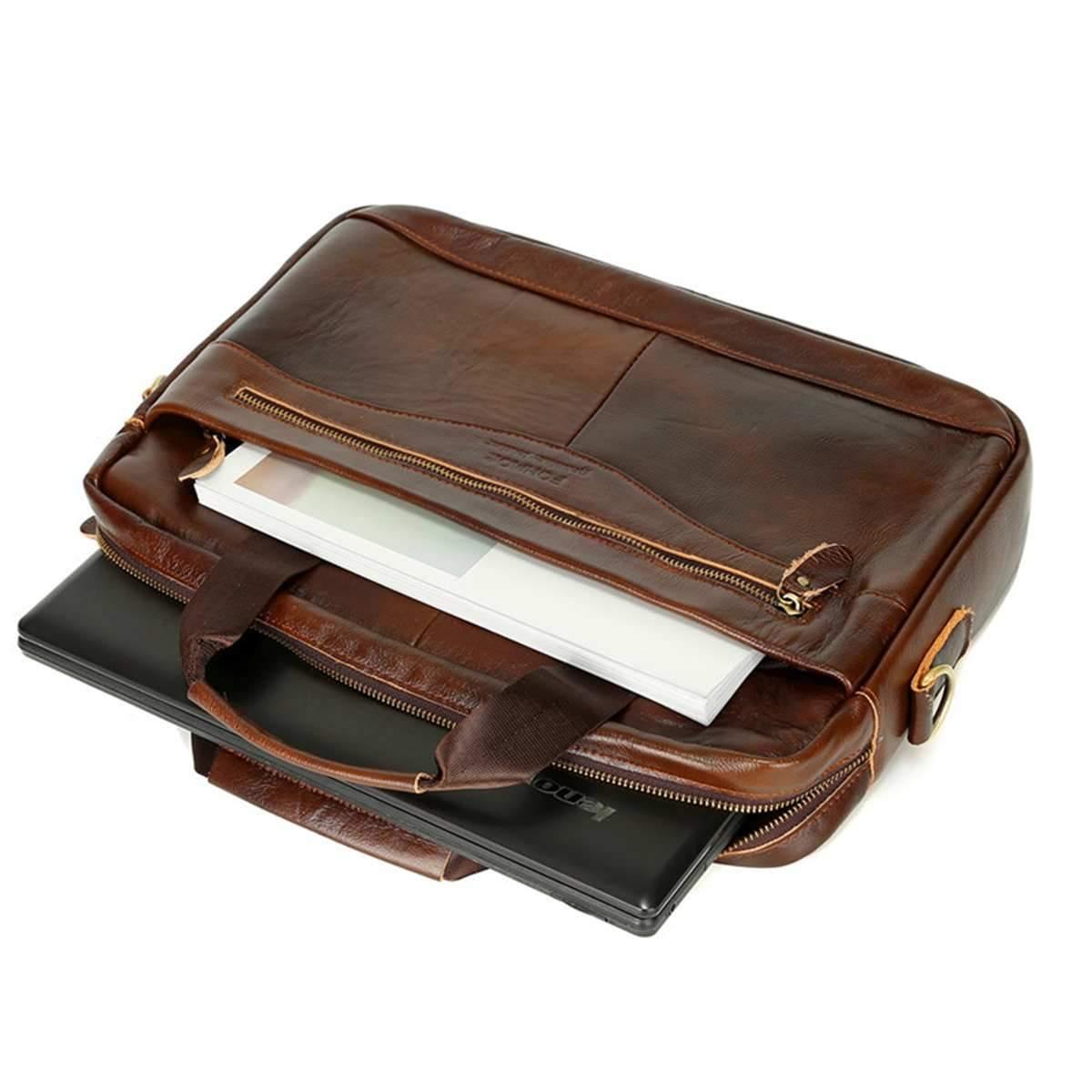 Leather Briefcase Mens Genuine Leather Handbag Crossbody Bag - soqexpress