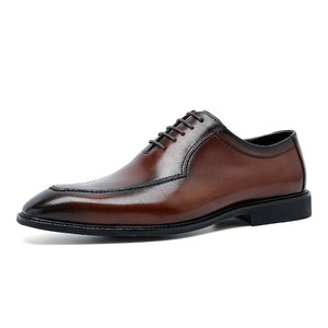 Men Genuine Wingtip Leather Oxford Shoes Pointed Toe Lace-Up Oxfords Dress Brogues