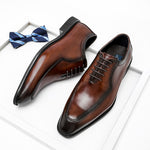 Men Genuine Wingtip Leather Oxford Shoes Pointed Toe Lace-Up Oxfords Dress Brogues