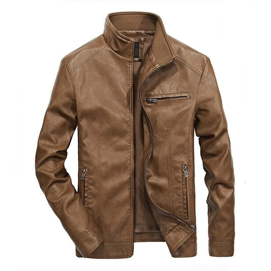 Men's Vintage Stand Collar Pu Leather Jacket