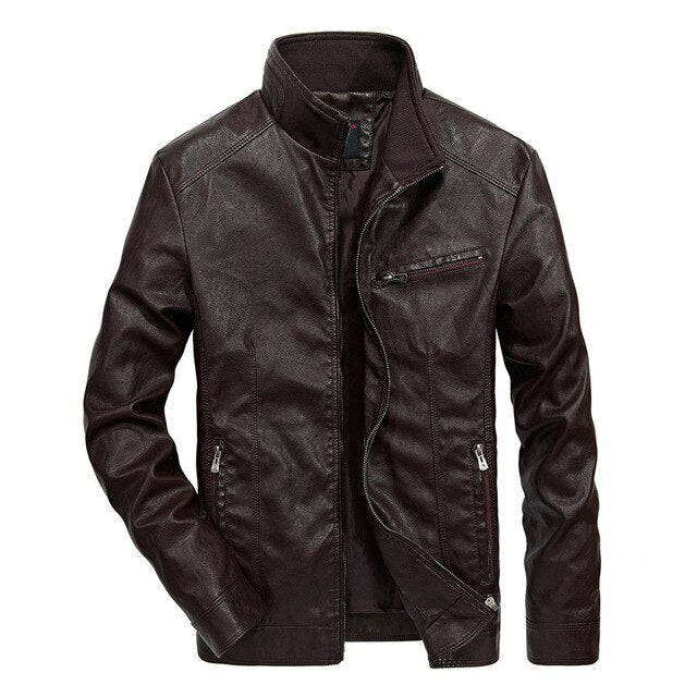 Men's Vintage Stand Collar Pu Leather Jacket