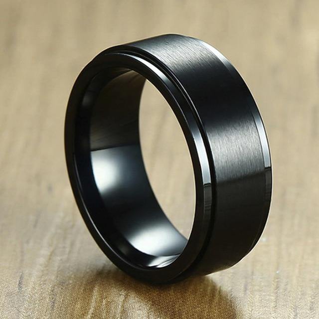 8 mm Rotatable Basic Ring for Men Black Stainless Steel - soqexpress