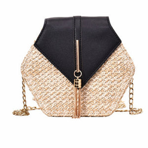 Handmade  Style Straw+leather Handbag Women Summer Rattan Bag
