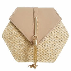 Handmade  Style Straw+leather Handbag Women Summer Rattan Bag