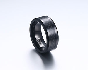 Meaeguet Black Carbon Fiber Tungsten Carbide Ring For Men