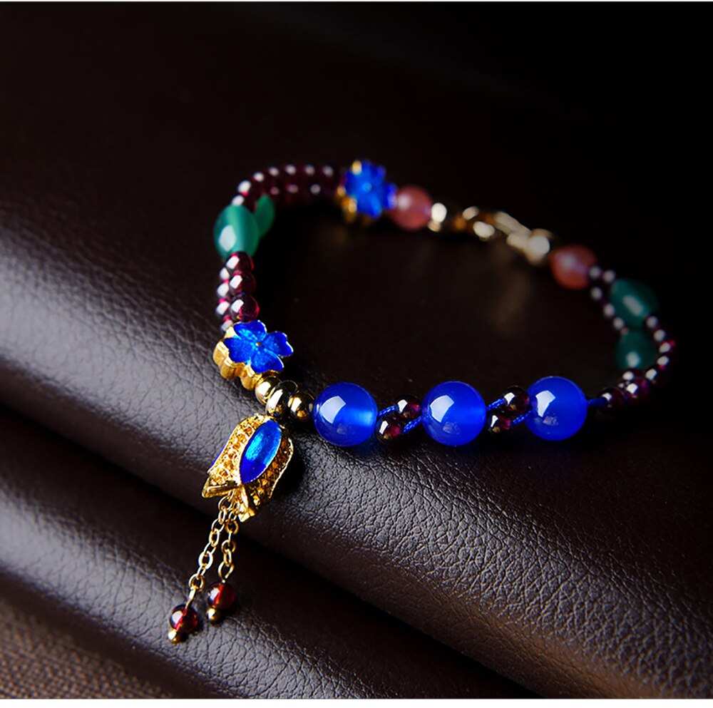 Handmade Flower Ethnic Energy Stone Beads Bracelet