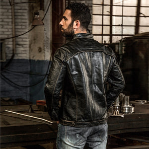 Men's Vintage genuine cowskin motorcycle leather jacket