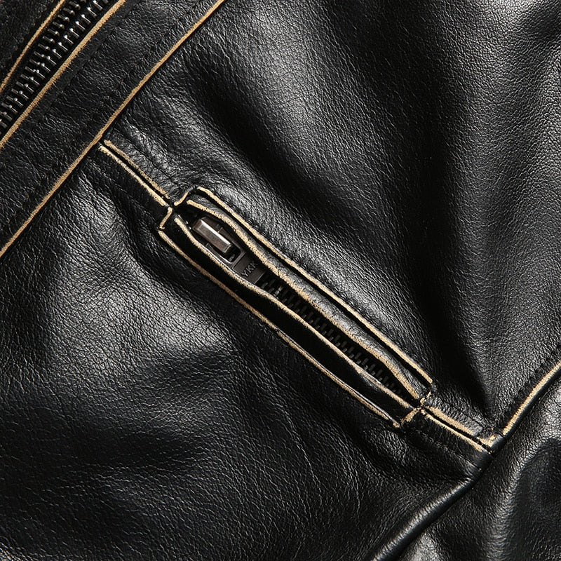 Men's Vintage genuine cowskin motorcycle leather jacket