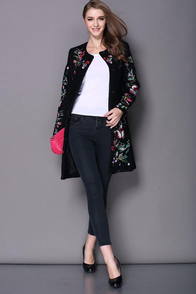 Autumn Winter Long Coat Vintage Embroidery Cashmere Trench - soqexpress