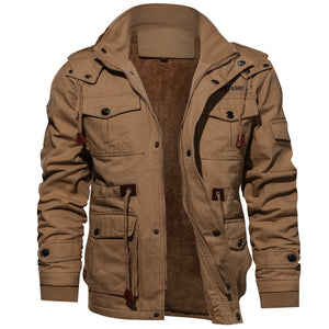 Thick Warm Mens Parka Jacket Winter Fleece Multi-pocket