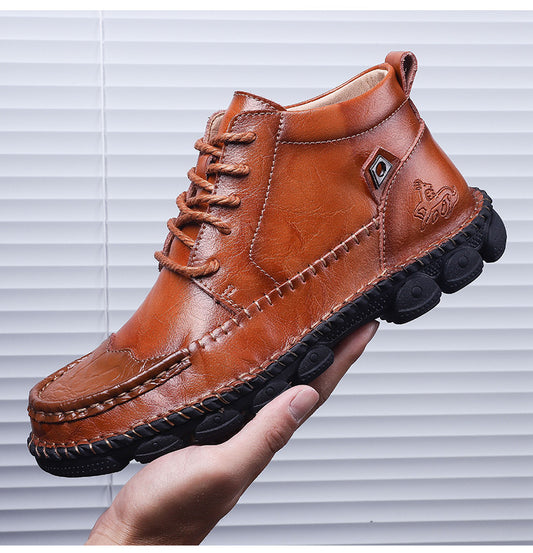 Genuine Leather Spicing Hand Stitching Soft Sole Casual Boots