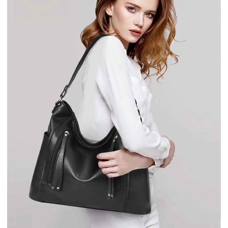 For Women Black Leather Messenger Handbag
