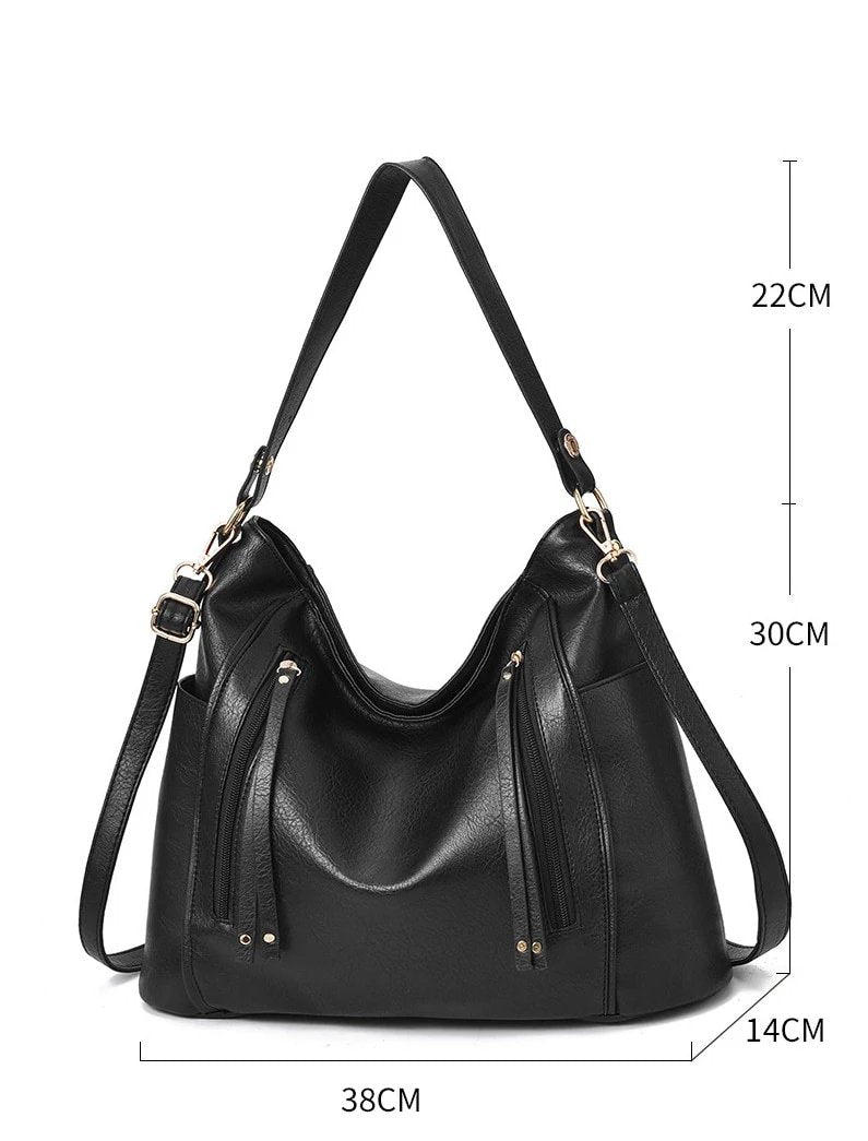 For Women Black Leather Messenger Handbag