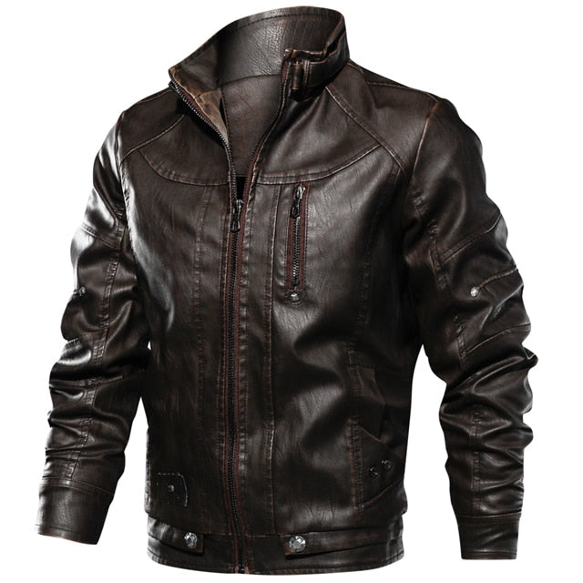 Mens Zipper Leather Jacket Coats Slim Fit Motorcycle Pu Leather