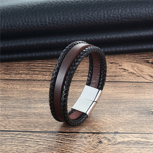 Unisex Handmade Bracelet Stainless Steel Genuine Leather