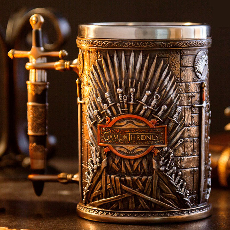 Medieval Beer Mug Iron Throne Sword Tankard Stainless Steel Resin 3D Coffee Cup