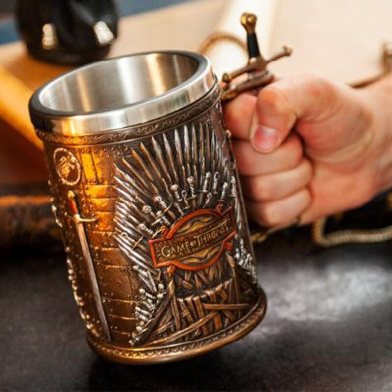 Medieval Beer Mug Iron Throne Sword Tankard Stainless Steel Resin 3D Coffee Cup