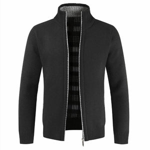 Thick Warm Collar Zipper Jacket for Men Solid Cotton
