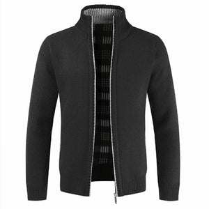 Thick Warm Collar Zipper Jacket for Men Solid Cotton