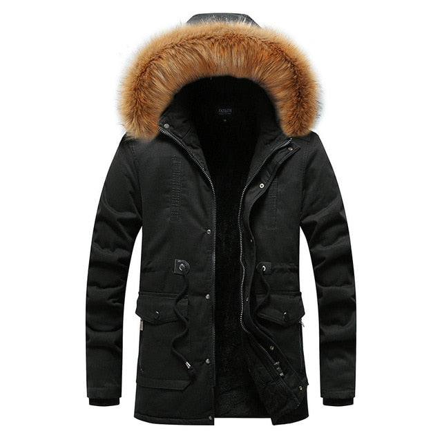 Men'S Hooded Winter Jacket  Casual Slim Thick Warm Coat Long Overcoat