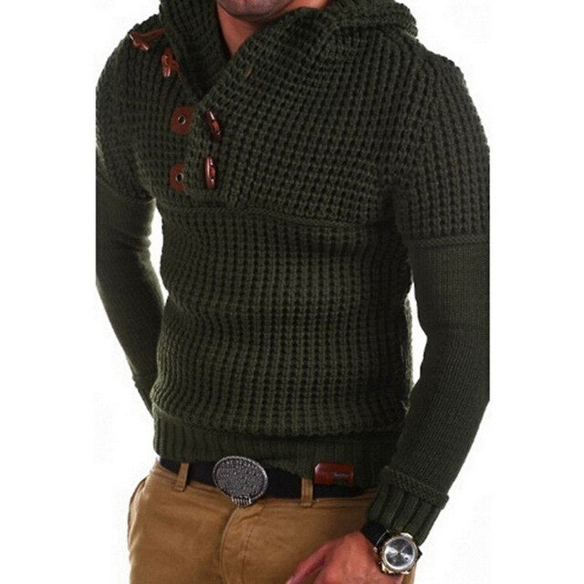 Solid Sweater Casual Warm Knitting Jumper Sweater Male Button Pullovers