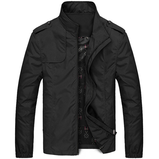 Men's Autumn Winter Casual Zipper Stand Collar Pocket Pure Color Jacket