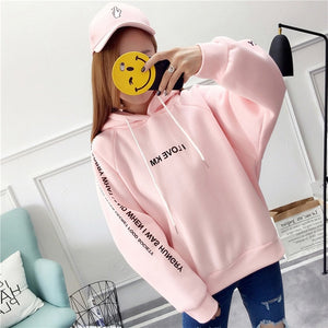 Hooded Printed Pullover Women Thick Loose Sweatshirt