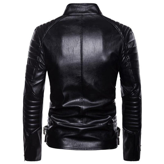 Men's Classic Police Style Motorcycle Leather Jacket - soqexpress