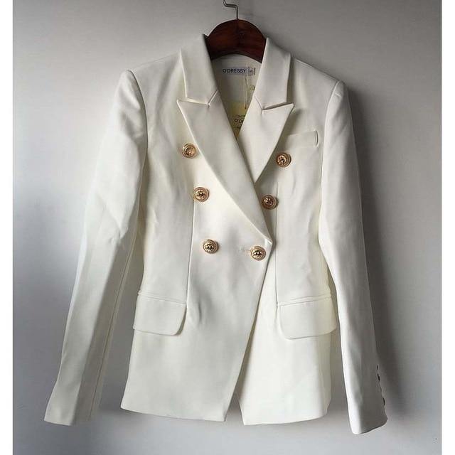 Top Quality Blazer Jacket Women's Double Breasted Metal Lion Buttons - soqexpress