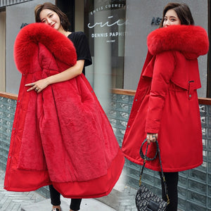 Long Hooded Fur Collar Winter Women Coat
