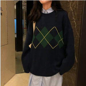 Geometric Pattern Argyle Pullovers Sweaters