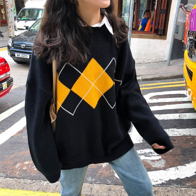 Geometric Pattern Argyle Pullovers Sweaters
