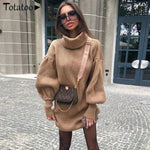 Turtleneck Knit Sweater Winter Dress - soqexpress