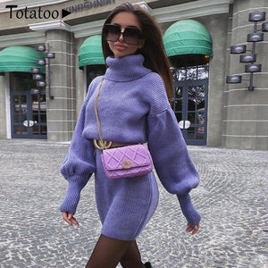 Turtleneck Knit Sweater Winter Dress - soqexpress