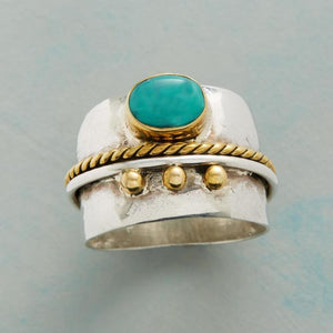 Small Blue Stone Gem Gold Rope Ring for Women