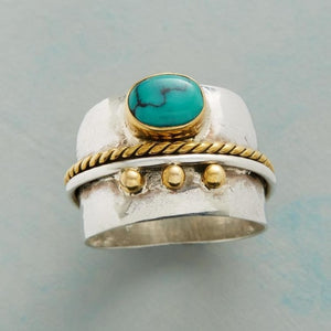 Small Blue Stone Gem Gold Rope Ring for Women