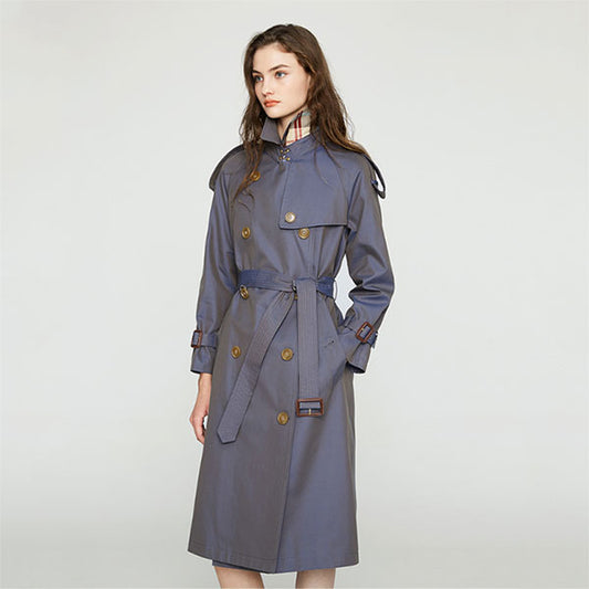 Women's Trench Coat Turn-Down Collar Double Breasted Full Sleeve Slim Style