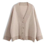 Casual Knitted Cardigan Oversize Button Front Contrast Stripe - soqexpress